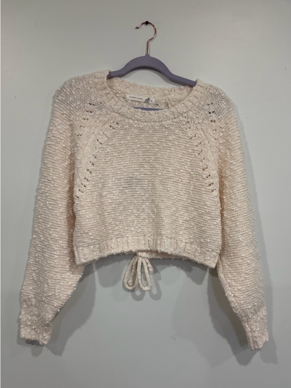 Altar’d State Cozy Cream Knit Drawstring Sweater Small